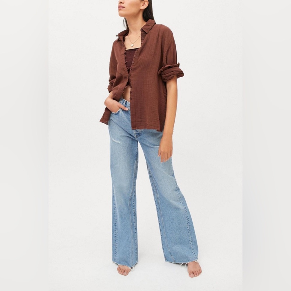 Urban Outfitters Addison‎ Button Down Shirt Blouse Brown Medium